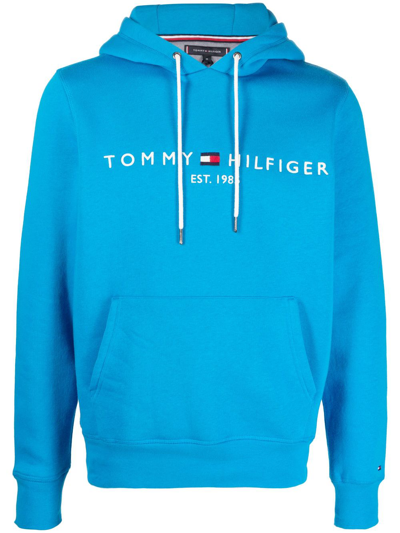 Tommy Hilfiger Logo-embroidered Hoodie In Cerulean Aqua