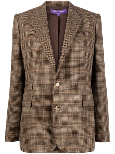 Ralph Lauren Houndstooth-pattern Buttoned Blazer In Brown