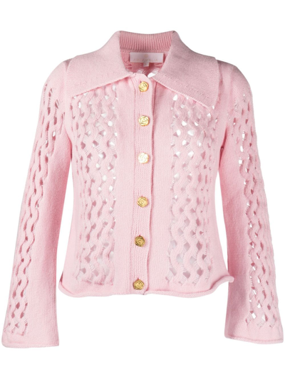 Ami Amalia Open-knit Merino Cardigan In Pink