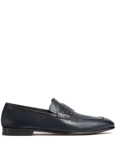 Zegna Navy Blue Leather L'asola Loafers