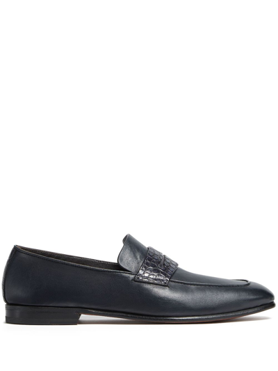 Zegna Alligator Trim Leather Asola Penny Loafers In Blue