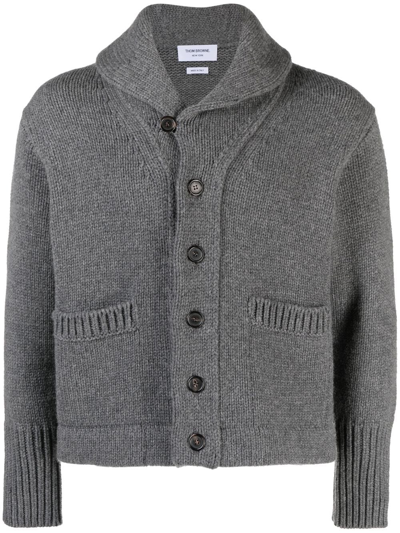 Thom Browne Shawl-collar Knit Cardigan In Grey