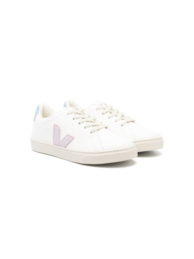 Veja Kids' Logo-patch Low-top Leather Sneakers In White/oth