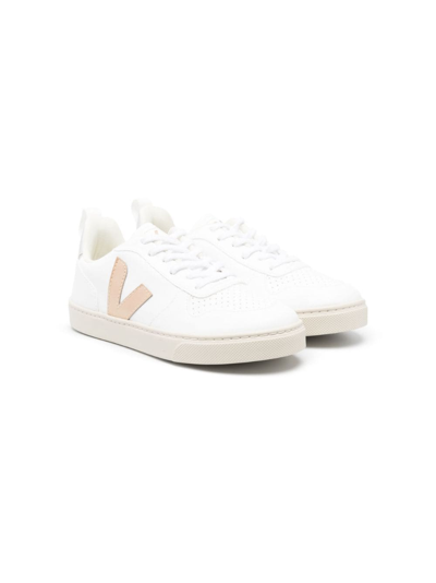 Veja Kids' Logo-patch Low-top Leather Sneakers In White