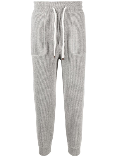 Brunello Cucinelli Drawstring Cashmere Track Pants In Grey