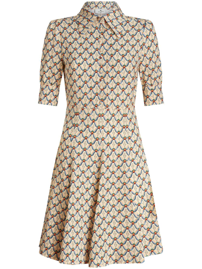 Etro Graphic-print Half-sleeved Dress In Neutrals