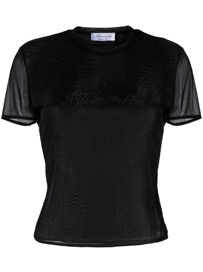Blumarine T-shirt In Tulle Con Logo In Black