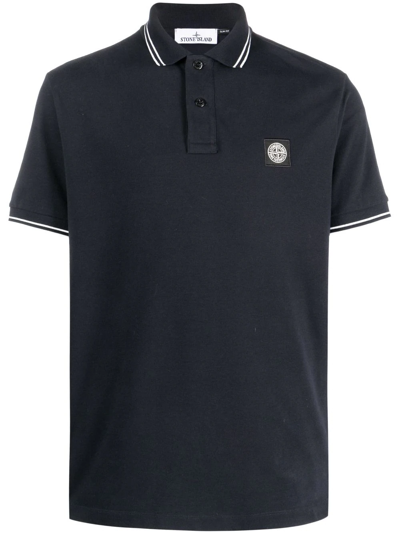 Stone Island Logo-patch Cotton Polo Shirt In Navy Blue