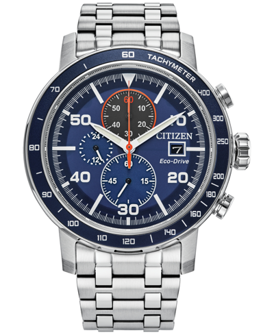 Citizen Eco-drive Men's Chronograph Weekender Stainless Steel Bracelet Watch 44mm In Blue/silver