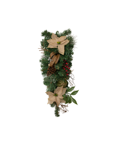 Northlight 28" Mixed Pine Berry And Poinsettia Artificial Christmas Teardrop Swag In Green