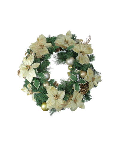 Northlight Poinsettia And Pine Cone Artificial Christmas Wreath In White