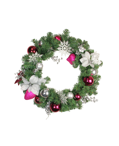 Northlight Poinsettia And Eucalyptus Artificial Christmas Wreath In Pink