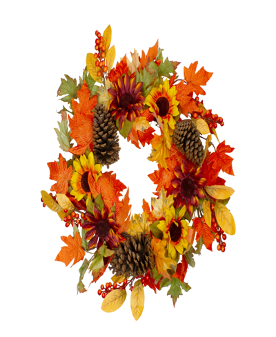 Northlight Sunflower And Pine Cone Artificial Thanksgiving Wreath In Orange