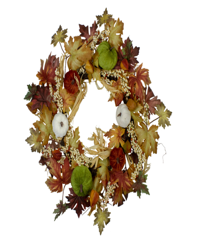 Northlight Green Pumpkins And Straw Artificial Fall Harvest Wreath
