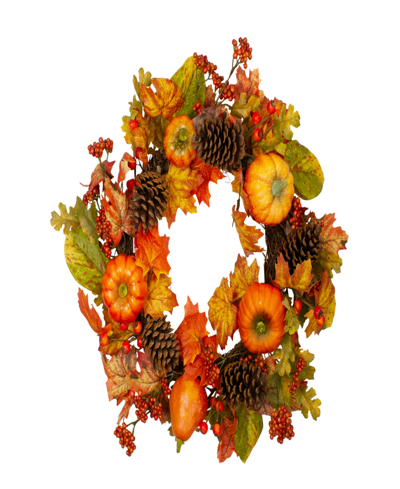 Northlight Orange Pumpkins Pine Cones And Berries Fall Harvest Wreath