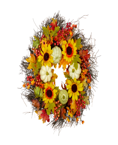 Northlight Sunflowers And Gourds Artificial Thanksgiving Wreath In Yellow