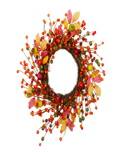 Northlight Berries And Apples Foliage Twig Artificial Thanksgiving Wreath In Orange