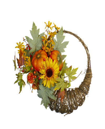 Northlight Cornucopia And Sunflower With Pumpkins Artificial Thanksgiving Wreath In Brown