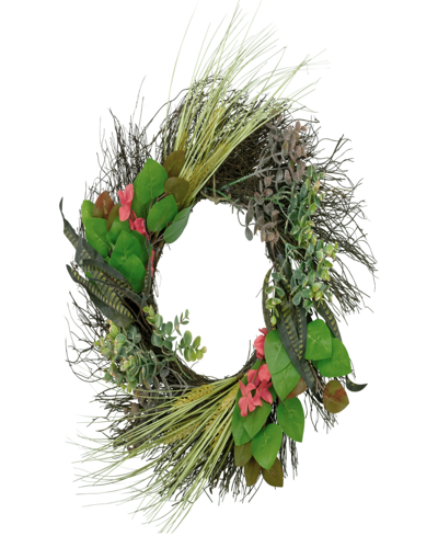 Northlight Wheat Eucalyptus And Twig Artificial Wreath 22" In Green