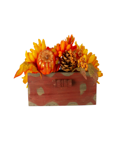 Northlight 14" Autumn Harvest Maple Leaf And Berry Arrangement In Rustic Wooden Box Centerpiece In Orange