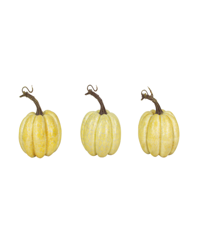 Northlight Set Of 3 Antiqued White Crackle Finish Fall Harvest Pumpkins 4" In Yellow