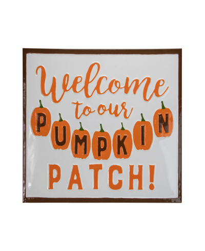 Northlight 20.25" Orange And White Welcome To Our Pumpkin Patch Autumn Metal Wall Decor