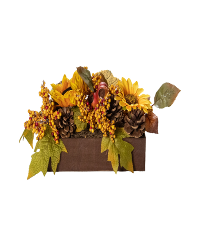 Northlight 10" Yellow And Brown Sunflowers And Leaves Fall Harvest Floral Arrangement