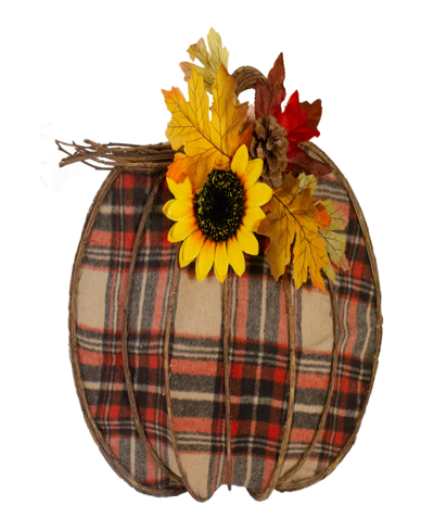 Northlight 14" Orange And Brown Plaid Fall Harvest Pumpkin Wall Decor