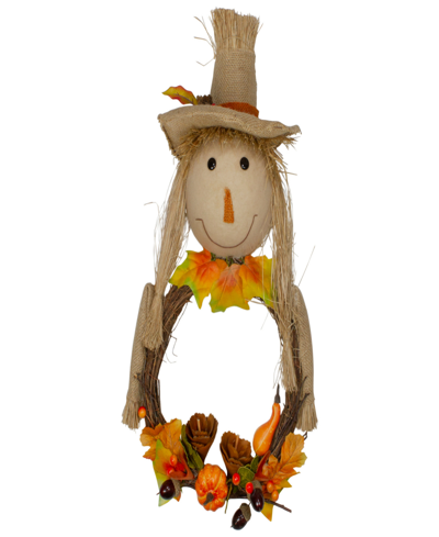 Northlight 20" Yellow And Tan Fall Harvest Scarecrow Artificial Wreath Wall Decor