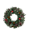 NORTHLIGHT FROSTED LONG NEEDLE PINE AND ORNAMENTS ARTIFICIAL CHRISTMAS WREATH 32"