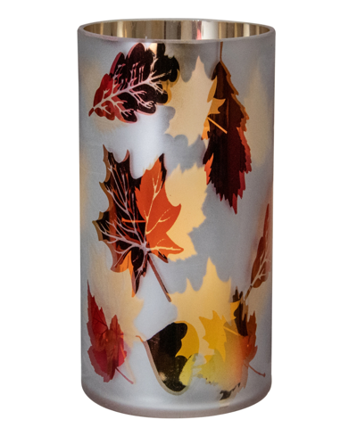 Northlight 6" Matte White And Gold-tone Autumn Leaves Flameless Glass Candle Holder