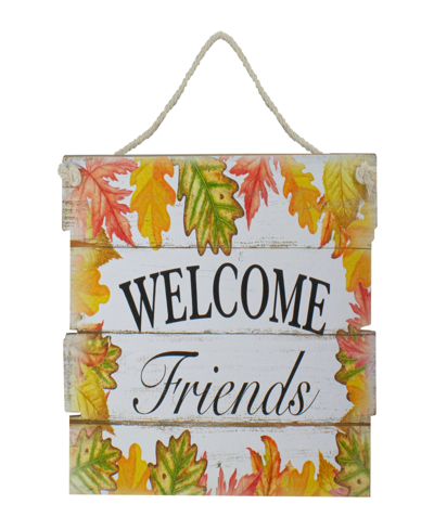 Northlight 16" Autumn Leaves Welcome Friends Wooden Hanging Wall Sign In White
