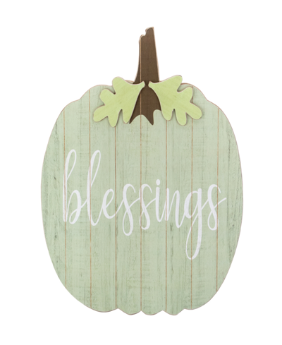 Northlight 20" Green And Brown Blessings Pumpkin Wooden Thanksgiving Hanging Wall Sign