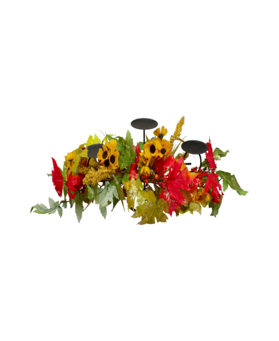 Northlight 28" Yellow Sunflower And Red Leaves Fall Harvest Candle Holder