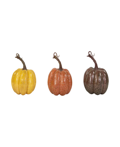 Northlight Set Of 3 Orange Yellow And Brown Crackle Finish Fall Harvest Pumpkins 4"
