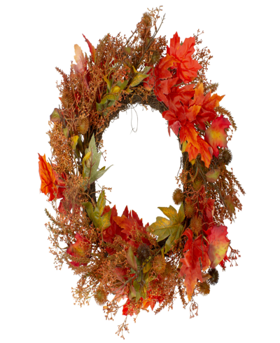 Northlight 24" Autumn Harvest Maple Leaf With Berries Artificial Wreath, Unlit In Orange