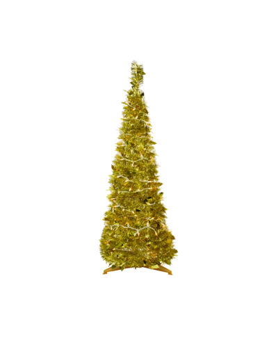 Northlight 4' Pre-lit Tinsel Pop-up Artificial Christmas Tree With Clear Lights In Gold