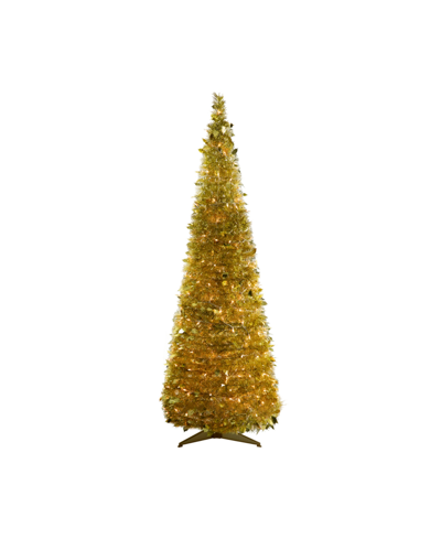 Northlight 6' Pre-lit Tinsel Pop-up Artificial Christmas Tree With Clear Lights In Gold