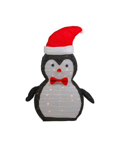 Northlight 28" Led Lighted Tinsel Penguin In Santa Hat Outdoor Christmas Decoration In Black