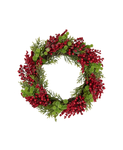 Northlight Berry And Frosted Pine Christmas Wreath 28" Unlit In Red