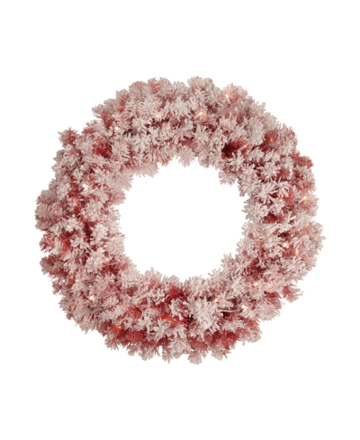 Northlight Pre-lit Flocked Artificial Christmas Wreath 36" Clear Lights In Red