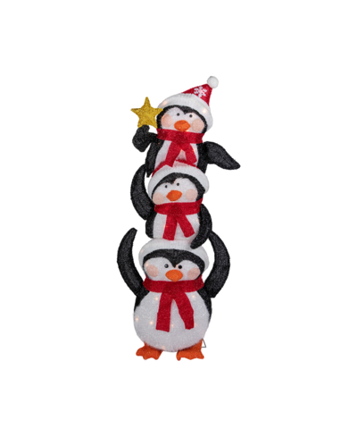 Northlight 41" Lighted Stacked Penguin Family Outdoor Christmas Decoration In Black