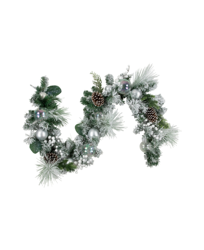 Northlight 6' Flocked Pine Artificial Christmas Garland With Iridescent Ornaments Unlit In White
