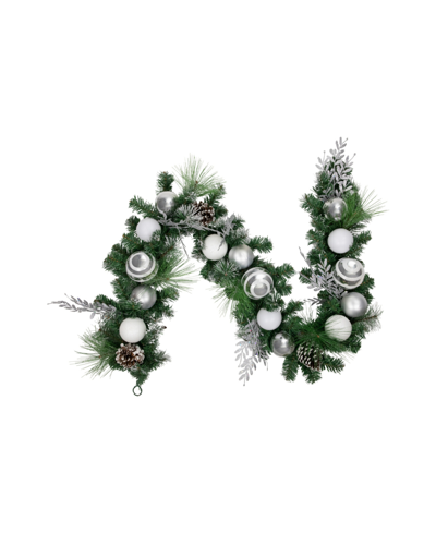 Northlight 6' Pine Needle Garland With Pinecones And Striped Christmas Ornaments Unlit In White