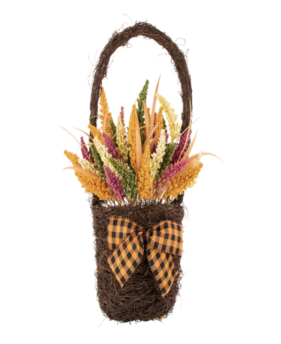 Northlight 22" Autumn Harvest Hanging Basket With Artificial Fall Foliage In Orange