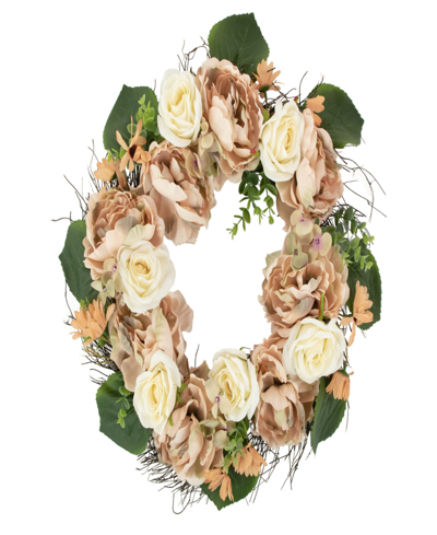 Northlight Peach And White Floral Fall Harvest Artificial Wreath 22" In Pink