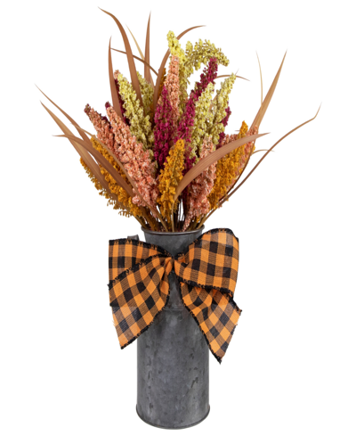 Northlight 18" Autumn Harvest Foliage In Canister Floral Decoration In Orange