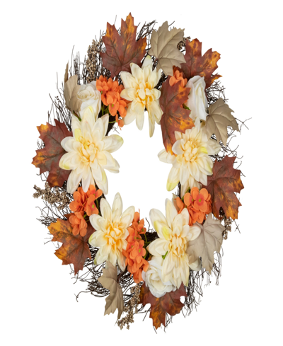 Northlight Orange And Cream Floral Fall Harvest Artificial Wreath 22"