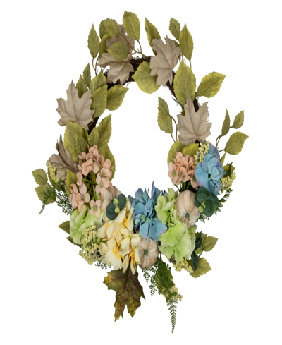 Northlight Green And Blue Floral And Gourds Thanksgiving Artificial Wreath 22"
