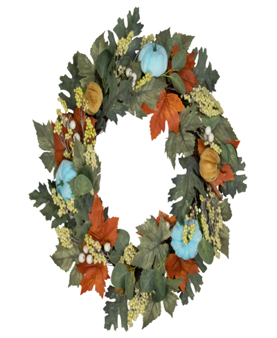 Northlight Green And Orange Foliage And Gourds Thanksgiving Artificial Wreath 22"